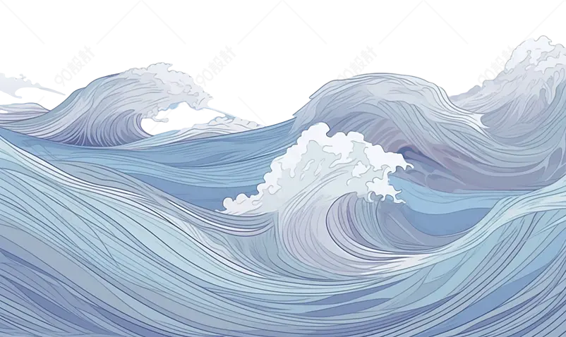 手绘海浪大海元素设计