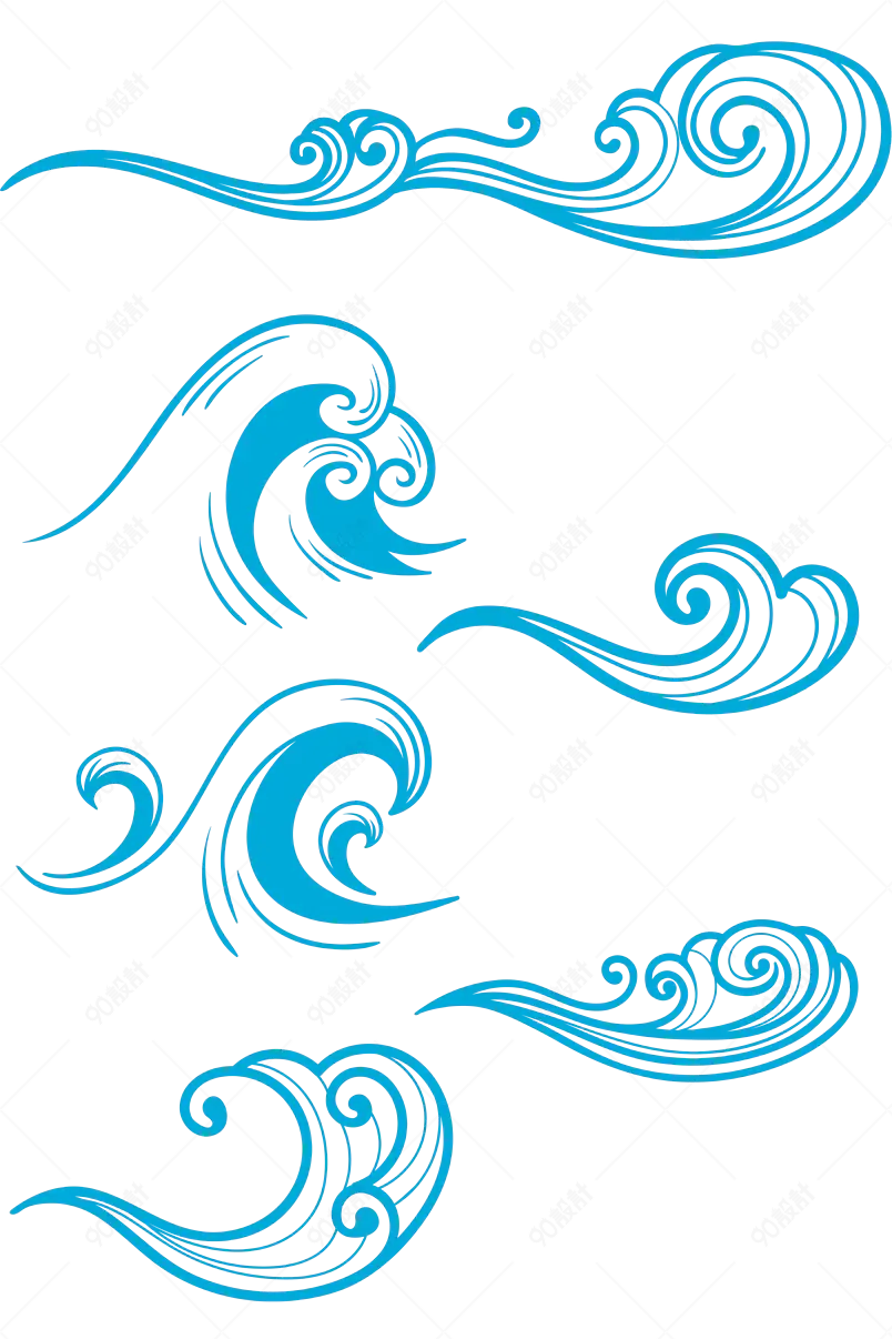 浪花海浪水浪底纹纹理手绘国潮中国风