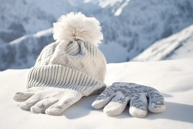 雪地上的保暖装备毛线帽子手套