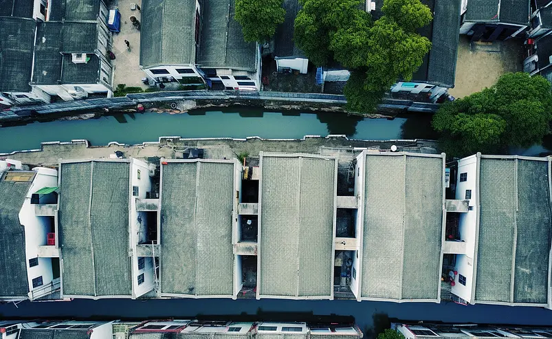 航拍福州安泰河内河城市风光建筑棚户区摄影