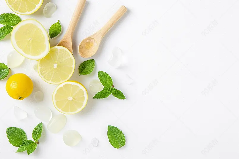 夏日白底冰块薄荷柠檬清爽素材