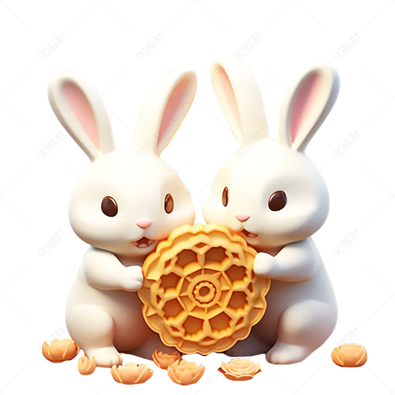3D立体中秋中秋节可爱搬月饼的兔子