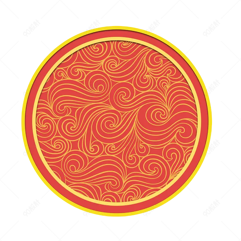 红色国潮装饰圆形边框国潮插画卡通元素