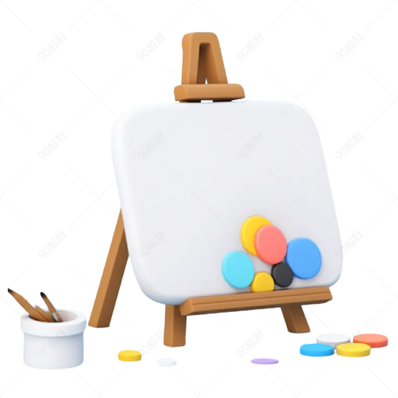 3D白色帆布木制画架绘画艺术板元素
