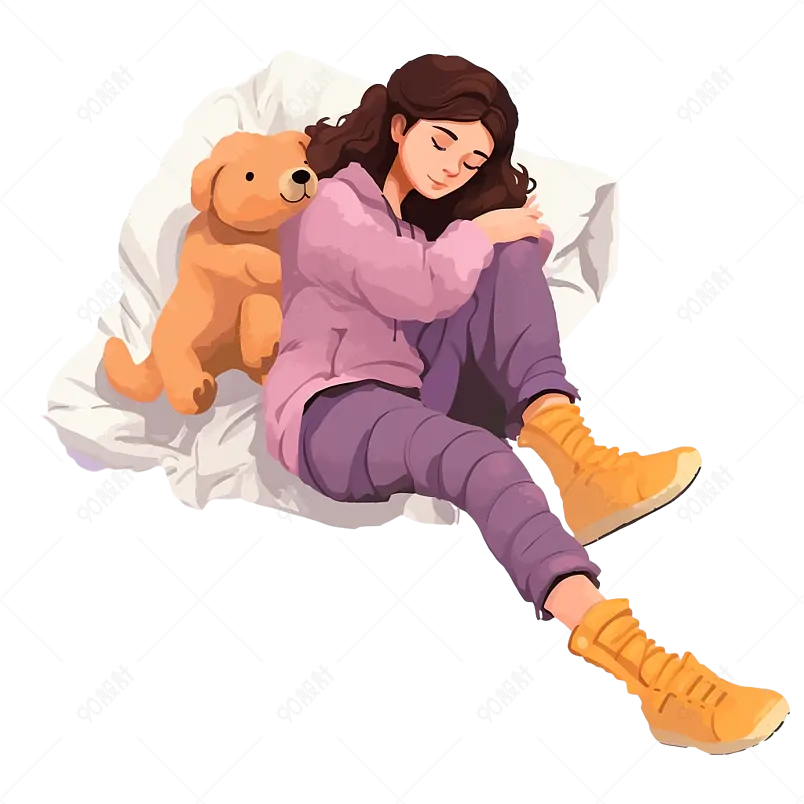 正在睡觉的女孩毛绒玩具小熊