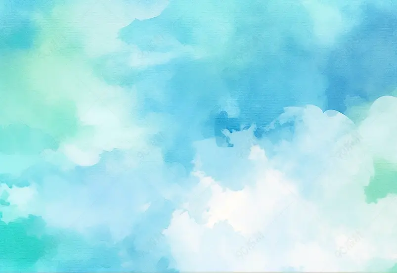 蓝绿色互相交融的长方形水彩纹理背景图