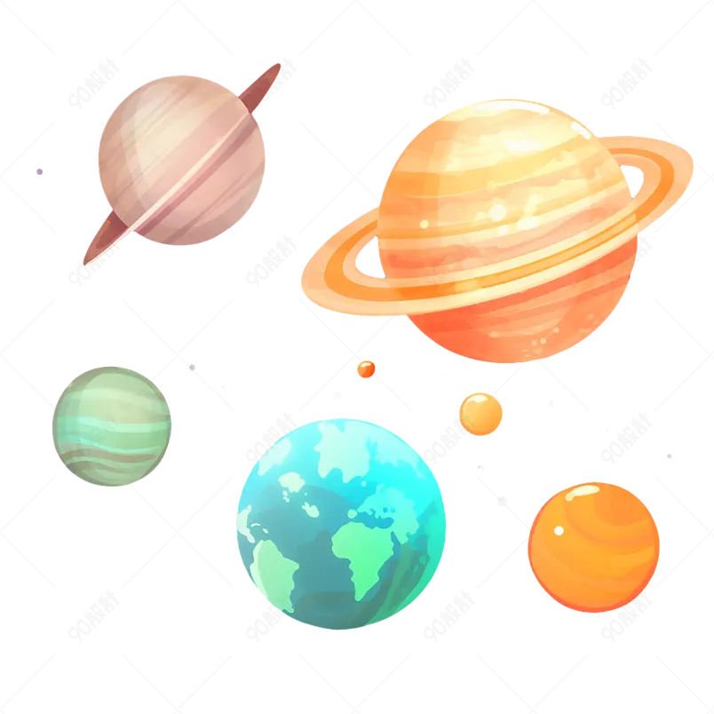 卡通彩色星球星空地球宇宙行星科技元素科学能源环保插画手绘