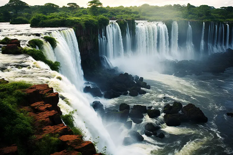 伊瓜苏瀑布,世界上最大的瀑布系列,位于巴西和阿根廷边境,从巴西一侧看蓝色裂缝裂痕国家旅行峡谷风景旅游激流流动