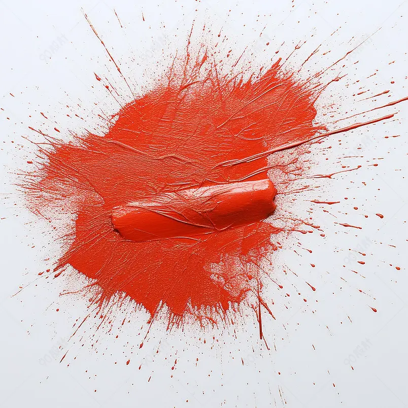 画笔在白纸上的红色笔触飞溅