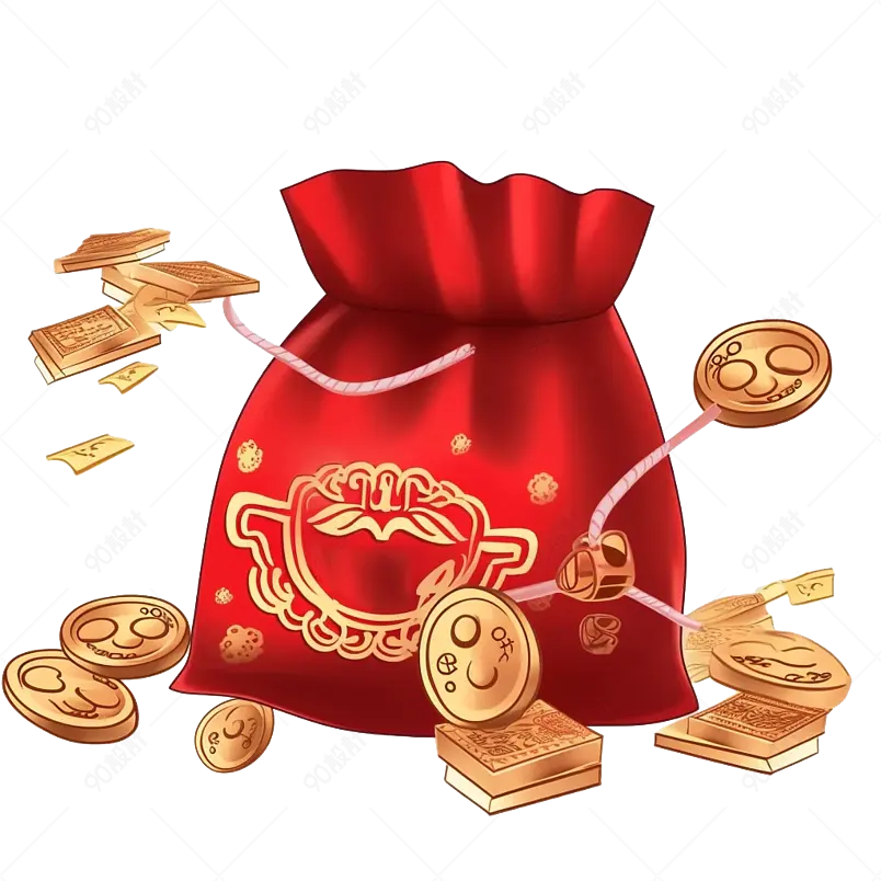 红色刺绣荷包钱袋福袋手绘装饰元素