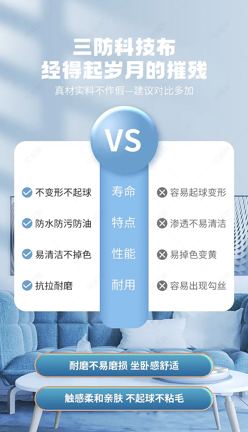 沙发三防科技布产品对比图营销模块设计模板
