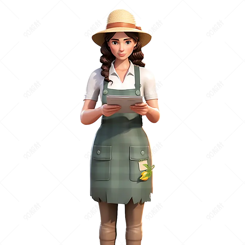 3D农作物研究穿围裙的女孩