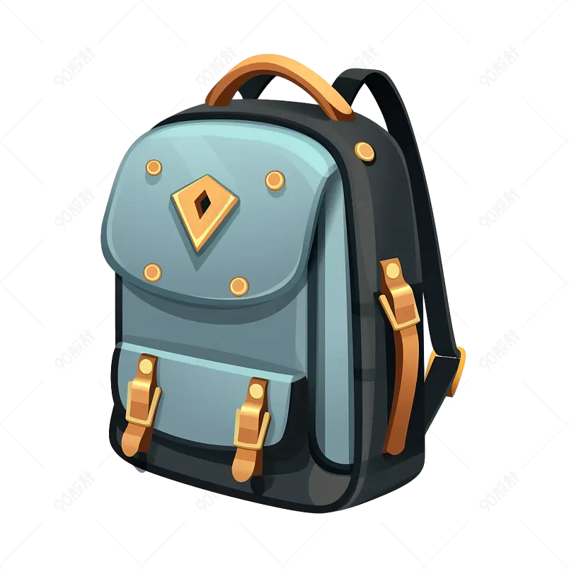 蓝色扣子书包开学季产品实物元素