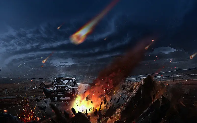 战场战争硝烟场景流星陨石火星特效背景