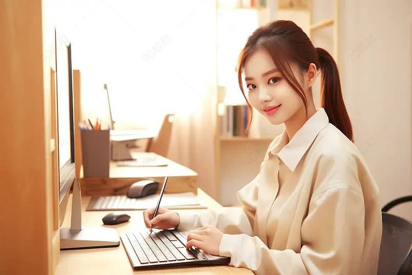 女大学生宿舍学习备战考研高清特写摄影图