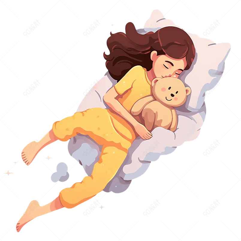 抱着毛绒玩具睡觉的女孩