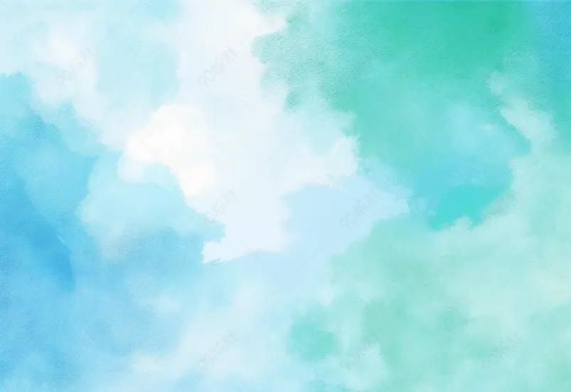 蓝绿色互相交融的长方形水彩笔触的海报背景