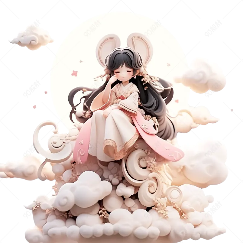 八月十五中秋团圆仙子嫦娥坐着朵朵白云
