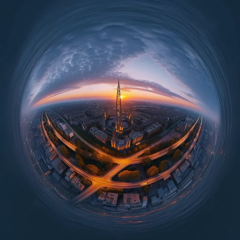 黄昏时繁忙交通的全景图