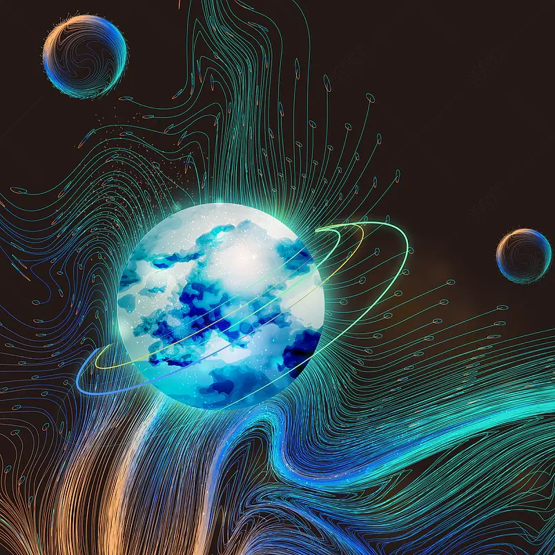 原创鎏金蓝绿宇宙线条底纹矢量素材