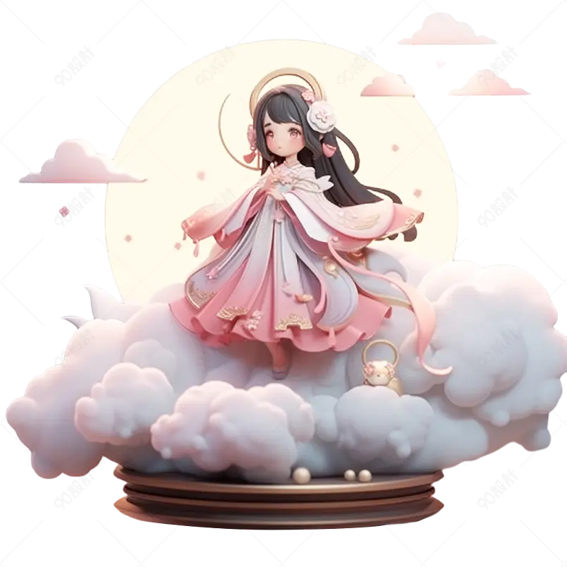 漂亮的3D小仙女嫦娥圆圆明月洁白云彩