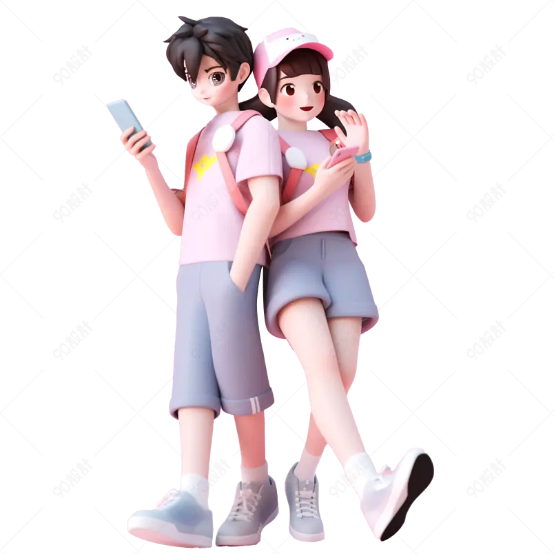 3D三维立体七夕情人节甜蜜情侣动漫情侣