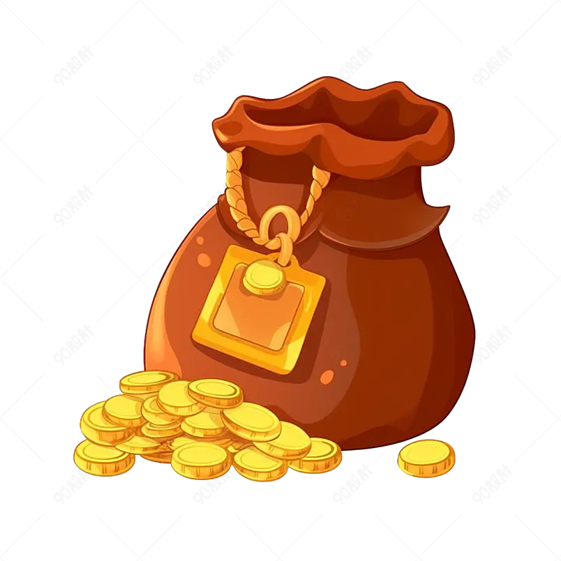 棕色金牌钱币袋子钱袋卡通手绘装饰元素