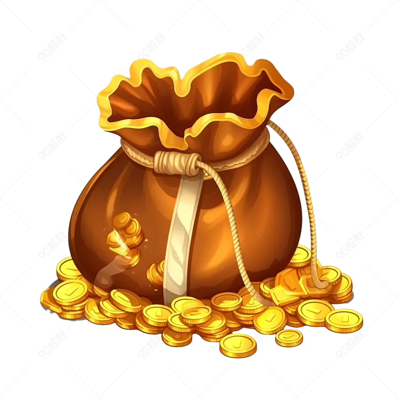 棕色复古金币袋子钱袋卡通手绘装饰元素