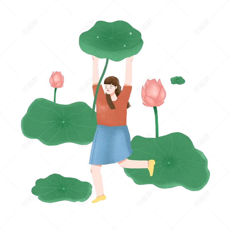 手绘清新夏天立夏节气插画女孩荷叶