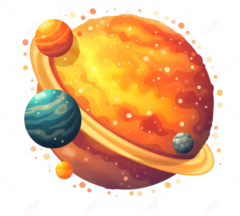 卡通彩色星球星空地球宇宙行星科技元素科学能源环保插画手绘