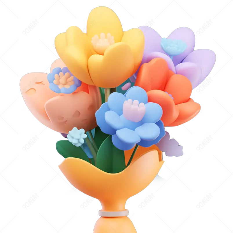 创意摆件3D渲染立体花瓶花卉花朵免抠素材图