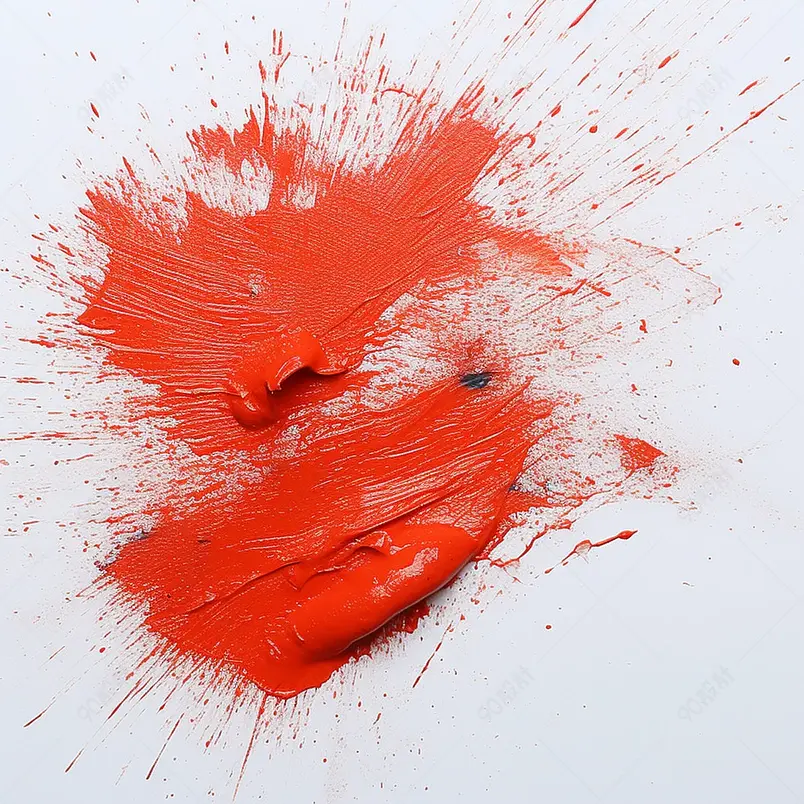 画笔在白纸上的红色笔触飞溅