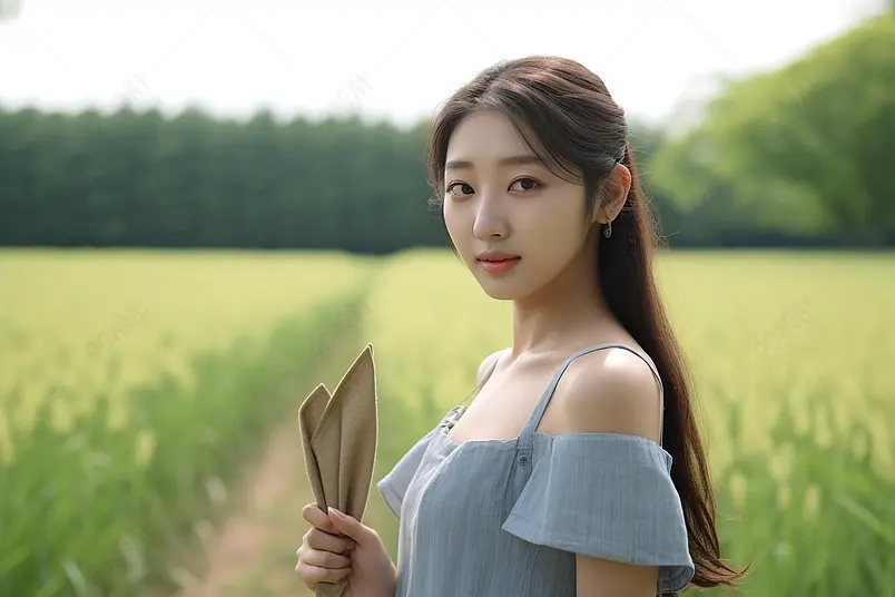 唯美森系美女户外郊游绿色植物