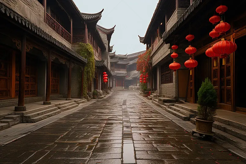 影视城仿古中式庭院青石板路