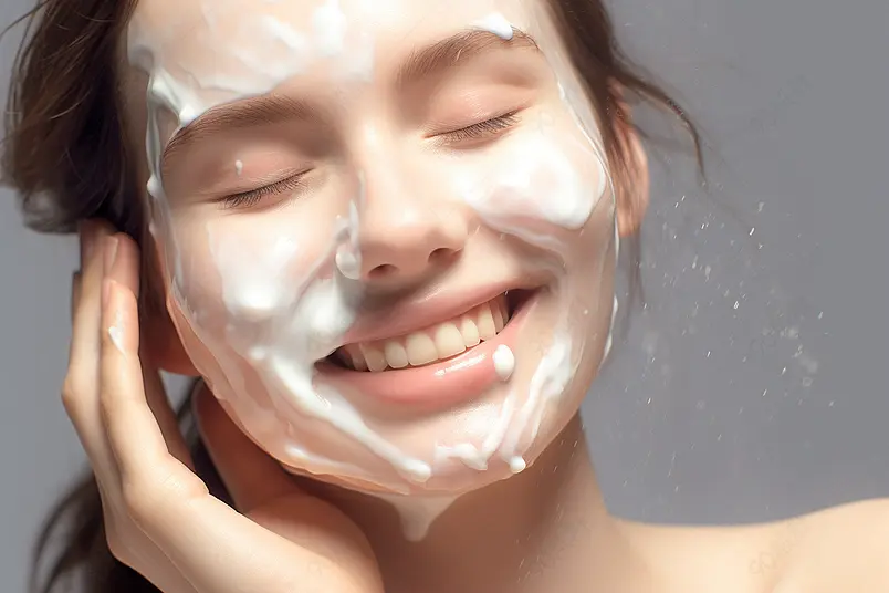 女人用泡沫洗面奶洗脸数字艺术
