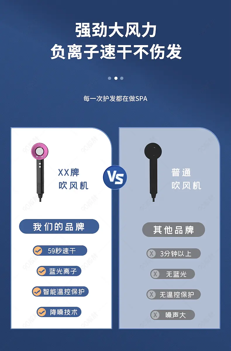 家电电器吹风机产品对比详情页VS对照图