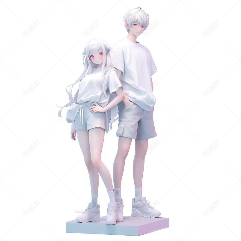 3D白色情侣装七夕节甜蜜约会男女情侣