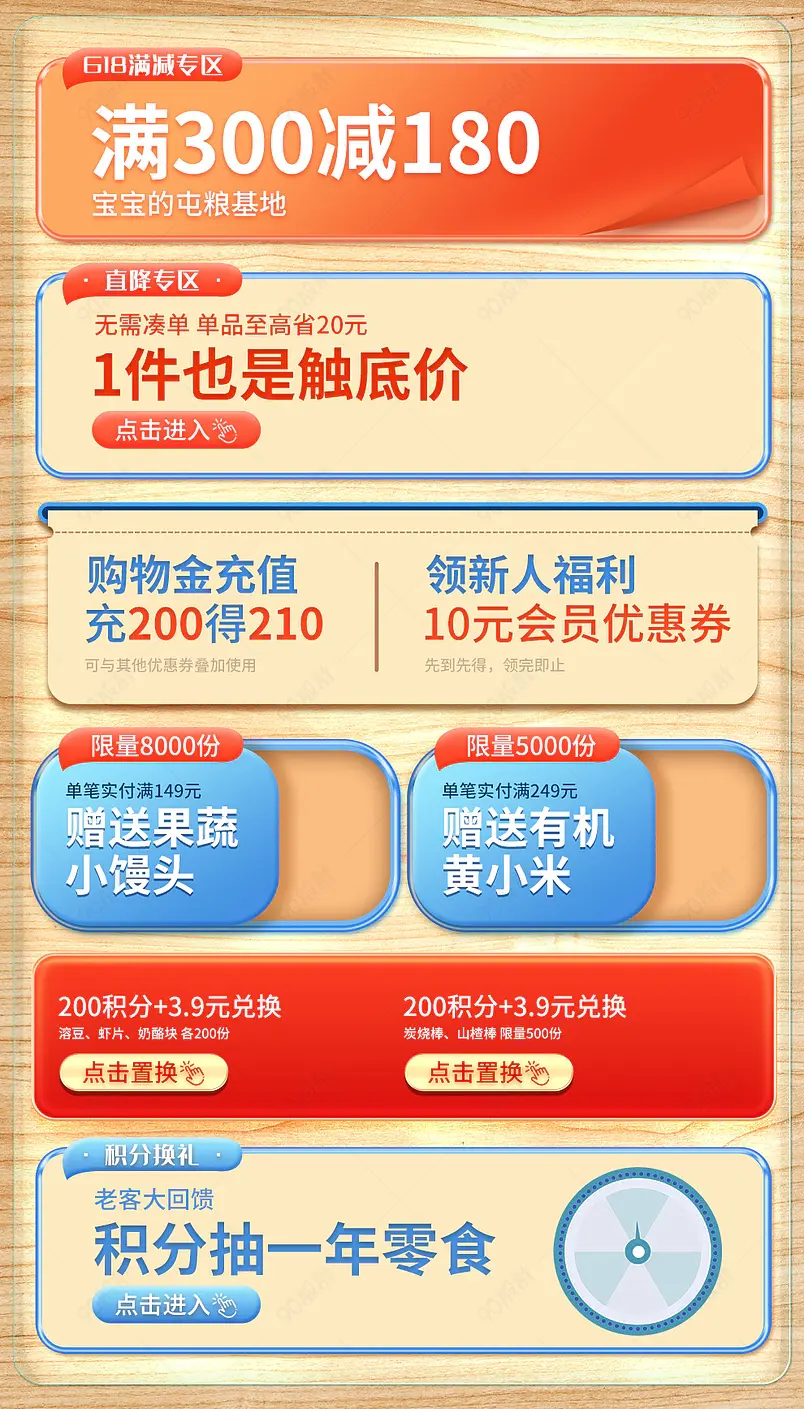 618母婴用品店铺首页活动专区营销模块设计模板