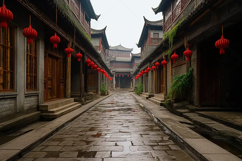 影视城仿古中式庭院青石板路