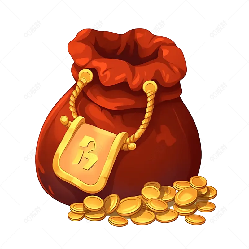 棕色宝物钱袋金币卡通手绘装饰元素