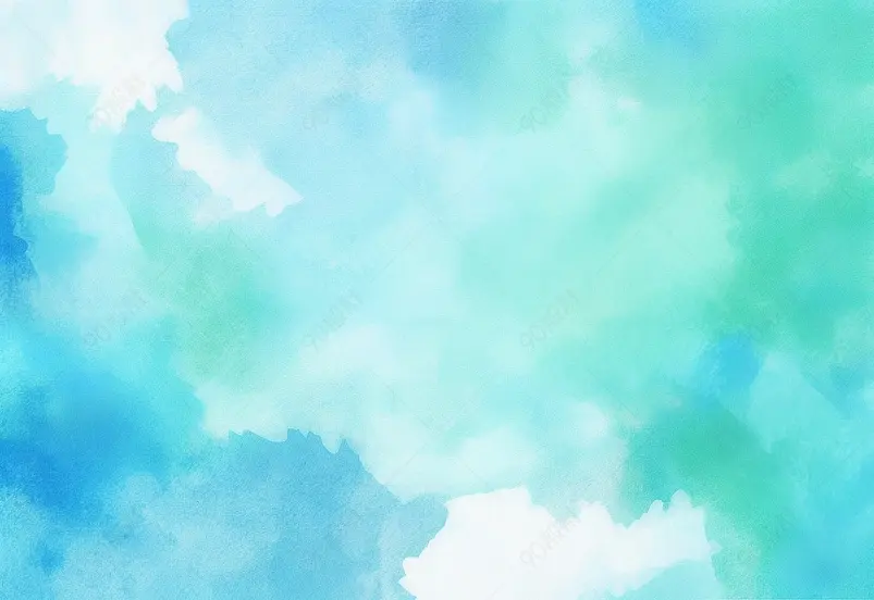 蓝绿色互相交融的长方形水彩背景照片
