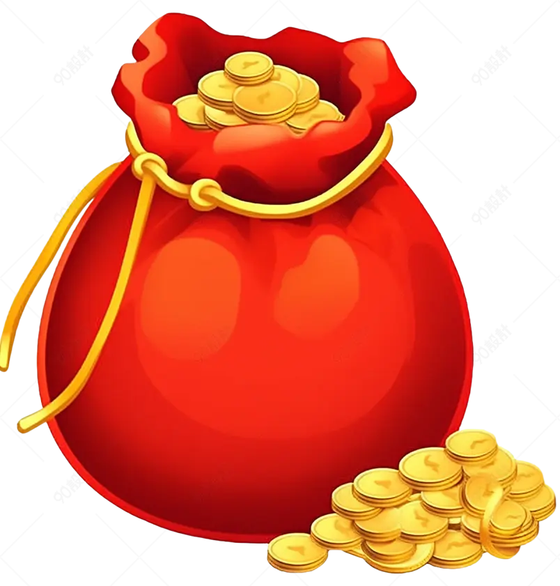红色装满金币的福袋卡通装饰元素