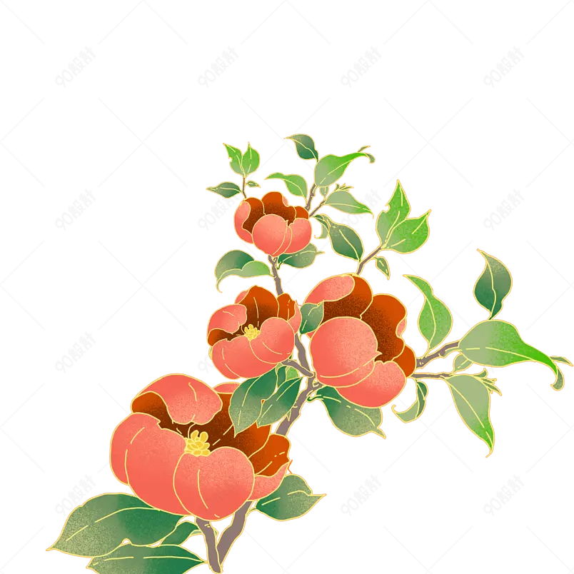 卡通春天玫瑰海棠花朵彩色插画元素