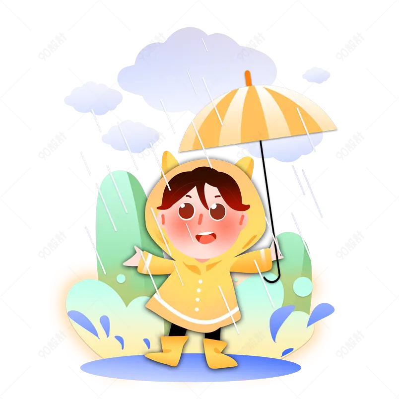 卡通可爱下雨打伞雨衣儿童雨水装饰