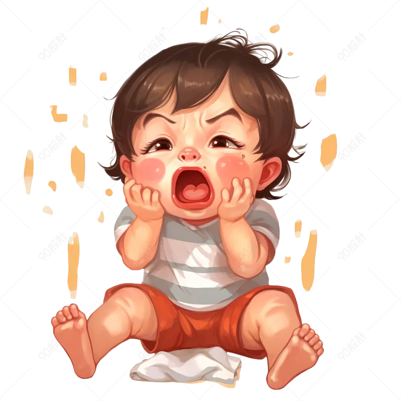 手绘坐在地上大哭的小孩子