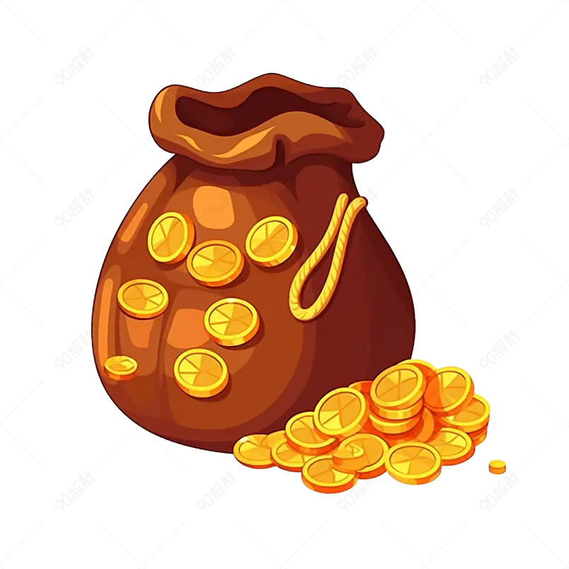 棕色金币钱袋金币卡通手绘装饰元素