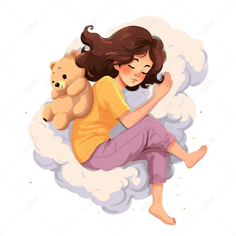 手绘睡的正香的长发女孩毛绒玩具