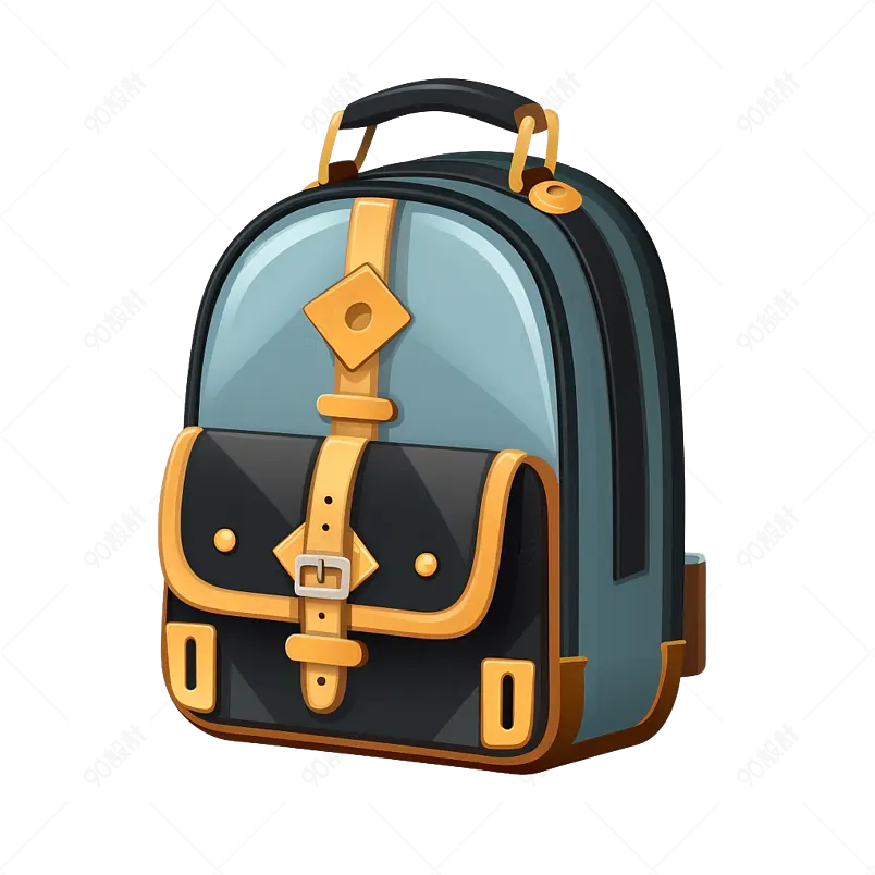蓝色英伦风背包开学季产品实物元素