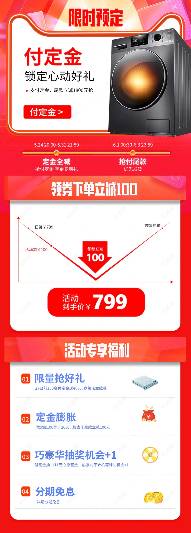  数码家电洗衣机红色价格曲线图活动折扣图限时秒杀