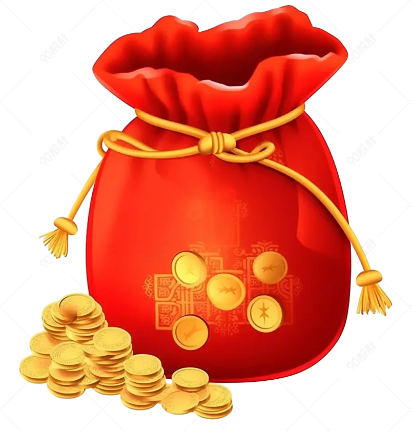 红色金币福袋袋子钱袋卡通手绘装饰元素